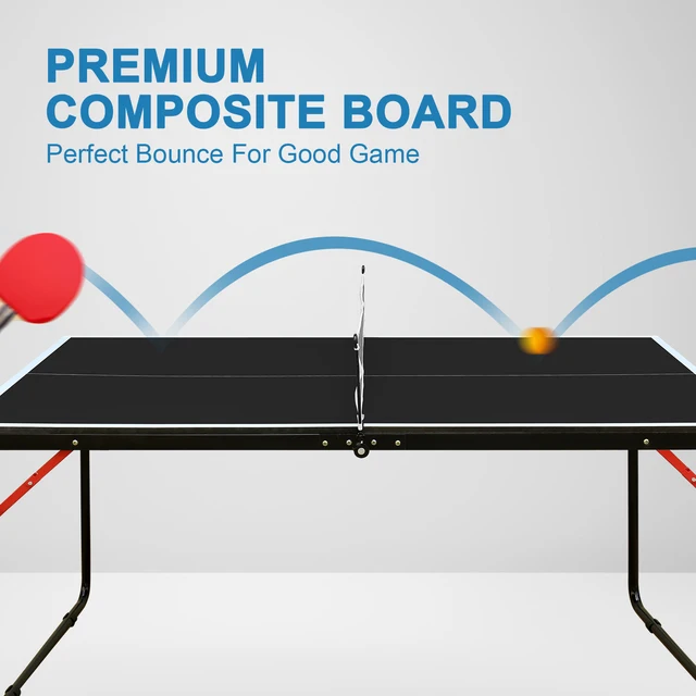 4.5 ft Black Foldable Table Tennis Table Set, Portable Ping Pong Table with Net and 2 Paddles
