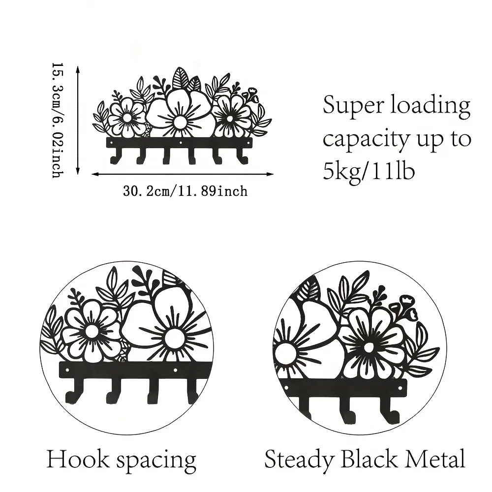 Beautiful Floral Key Holder - Wall Mounted Coat Rack - Wall Decor, Entryway, Bedroom decor Wall-Mounted, Hooks, Key Holder 4