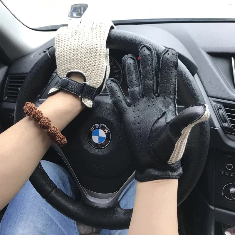 

Fashion Accessories Men Leather Gloves Crochet Breathable Autumn Driving Unlined Motorcycle Male Gym Locomotive Mittens