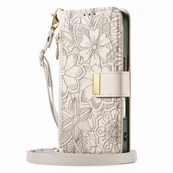 Luxury Leather Zipper Wallet Case with Magnetic Book Cover and 6 - Card Slots for Redmi 17c 4G (Gray Long Strap)