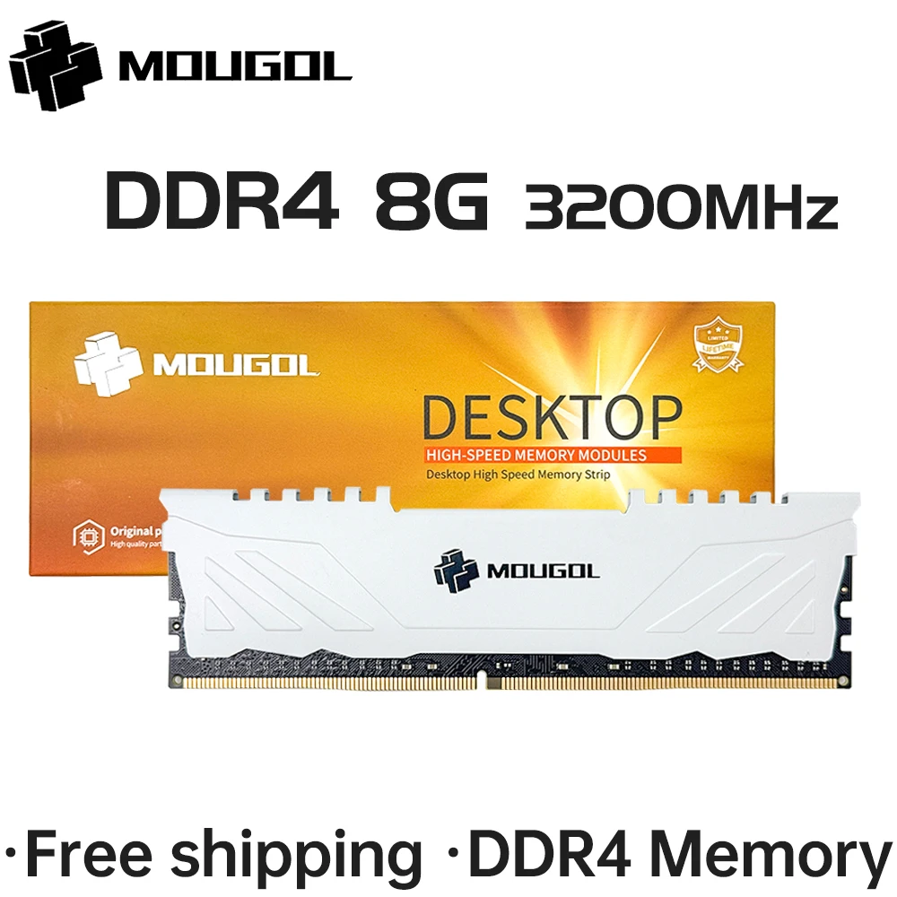 MOUGOL RAM DDR4 8GB 3200MHz 288Pin Memory 1.35V RAMs Dual Channel Desktop Components Original Ram White