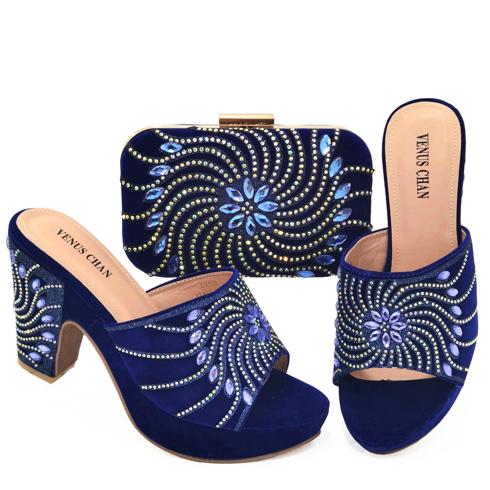 

doershow new come Matching Women Shoe and Bag Set Decorated blue Nigerian Shoes and Bag Set Italy Shoes and Bag set SJK1-22