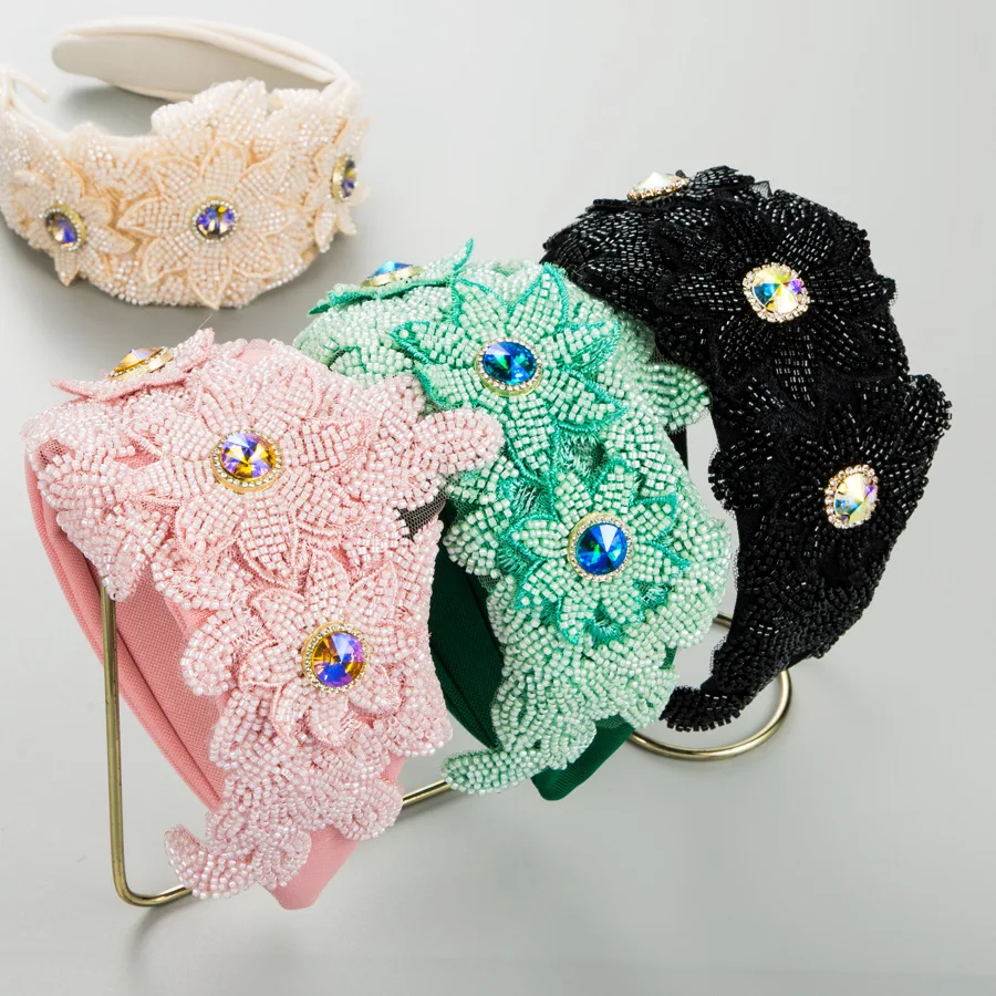 

Luxy Women Girls Seed beads Pearl Flower Rhinestone Knot Handmade Hairband Headband Adult Hair Accessories Hair Jewley