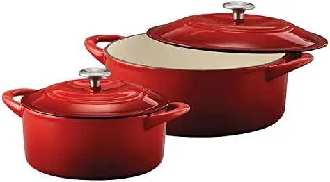

Enameled Cast Iron Covered Dutch Oven Combo, 2-Piece (7-Quart & 4-Quart), Gradated Red Plate for cooking Accesorios freidora Mol