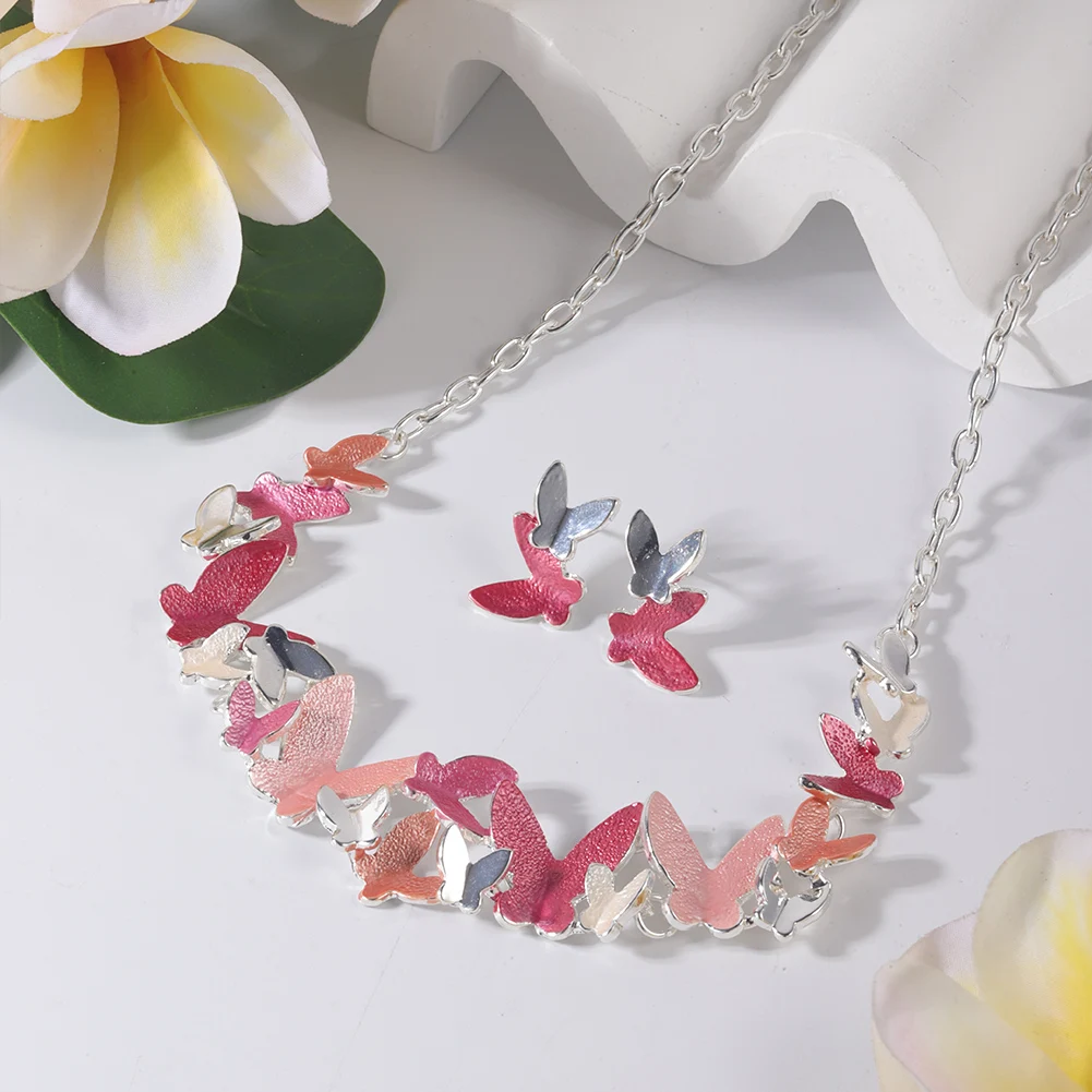 Collier Papillon 3D En Acier Inoxydable Doré Rose - Pendentif Pour Femme (Neuf Avec étiquettes)