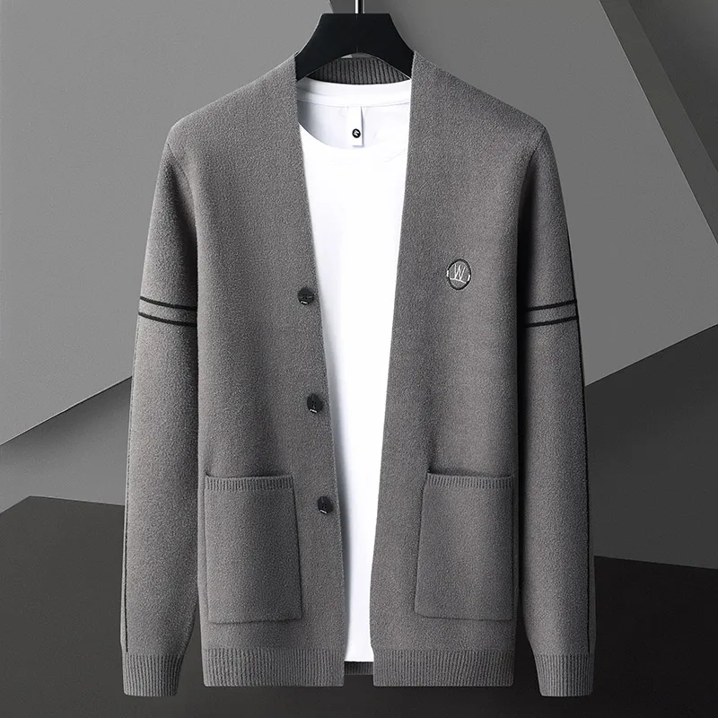 

Fashion Men's Knitted Cardigan Spring and Autumn New Exquisite Embroidery Korean Version Casual Shawl Sweater High Quality Coat