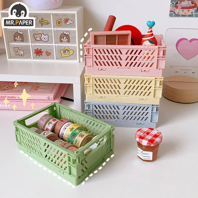Mr.Paper 6 Styles 1 Pcs Cream Colour Foldable Stationary Holder Simple Cute Office Desktop Storage Holder Stationery Organizer