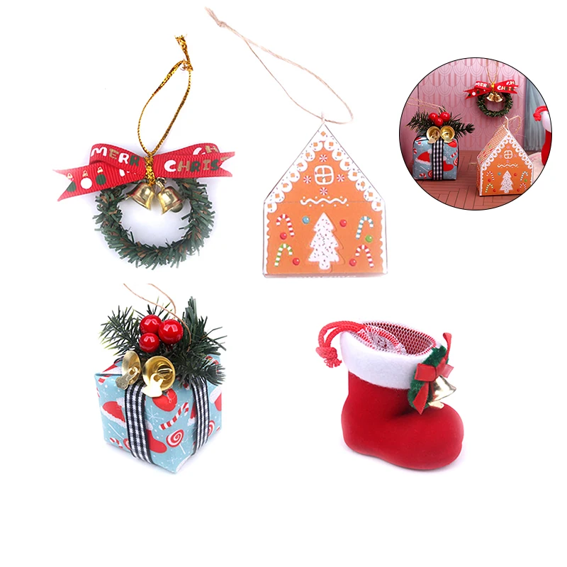 

1Pcs Christmas Tree Hanging Pendant Decor Dollhouse Miniature Garland Boots Gift Box House Model Kids Pretend Play Toys