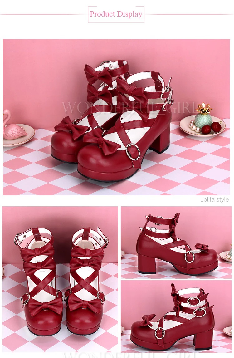 Neue japanische Lolita-Schuhe Anime Cosplay Stiefel Mädchen Prinzessin High Heels Damen Schuhe mit Schleife 9