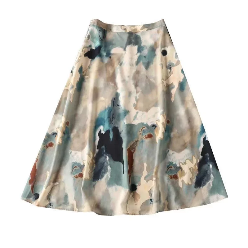 purple skirt Oil Painting Flower Print French Elegant Temperament Skirt 2022 Summer S-5XL High Waist A-line Painted Flowers Skirt Plus Size tennis skirt