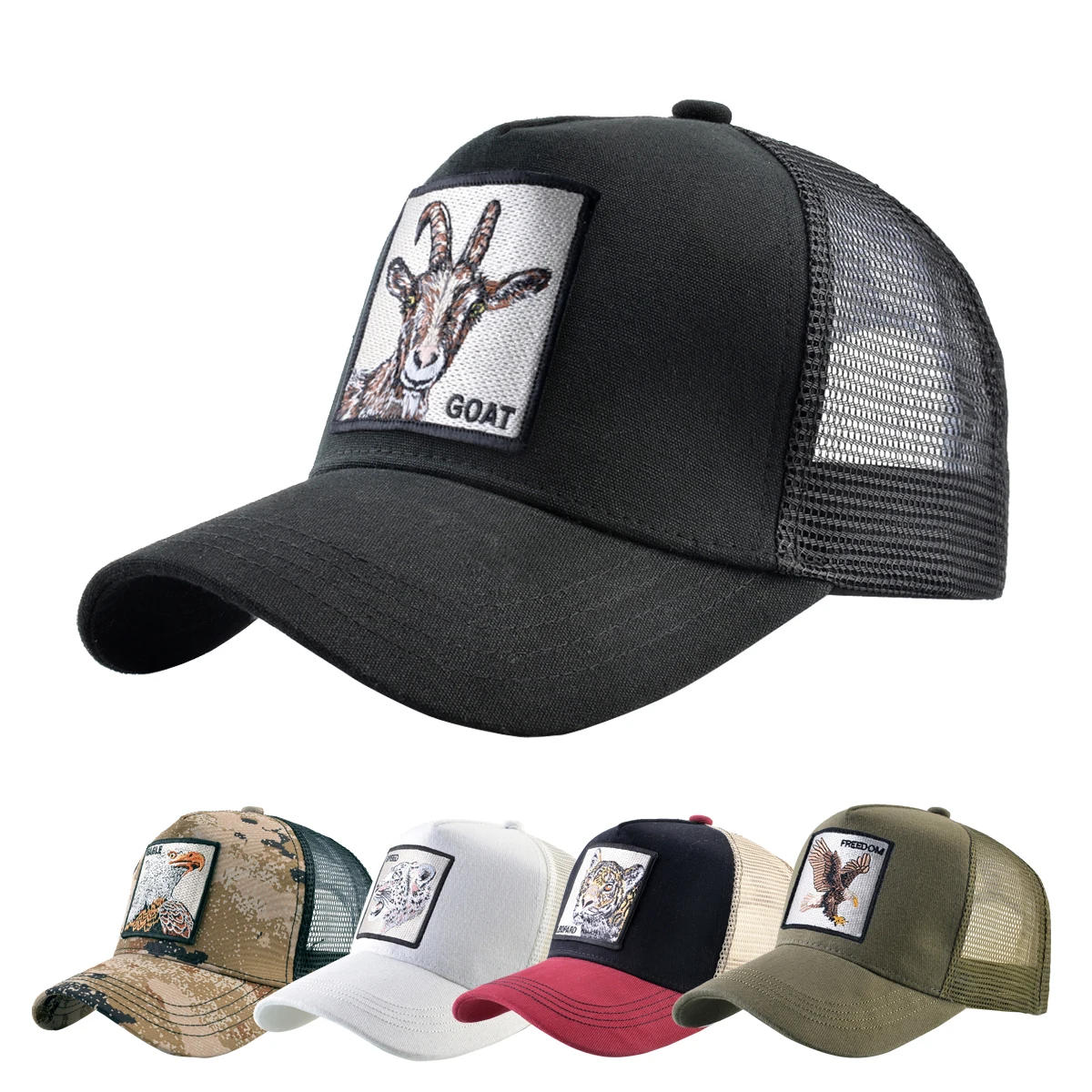 Modische Trucker-Kappen mit Stickerei, Ziegen-Patch, vier Jahreszeiten, Snapback-Baseballkappe für Männer und Frauen, verstellbare Visiermütze