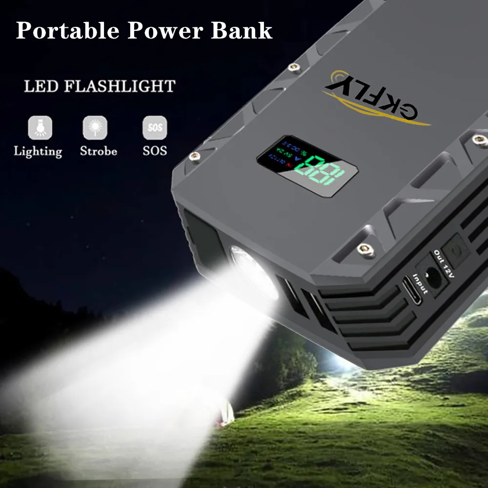 GKFLY High Power 2000A/3000A Car Jump Starter 12V Portable Starting Device Power Bank Car Charger For Battery Booster LED