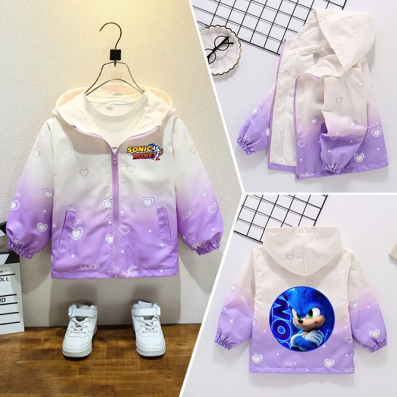 thumbnail image 1 of Chaqueta de manga larga para niñas de Sonics, cortavientos, ropa holgada con estampado, chaqueta de manga larga con cremallera, abrigos a prueba de viento, chaquetas para bebés, 1 of 5