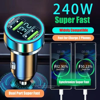 Caricabatteria da auto USB super veloce a 2 porte per iPhone 14 Pro Max 13 Oneplus Huawei OPPO Samsung Xiaomi Adattatore caricatore di ricarica rapida da 240 W