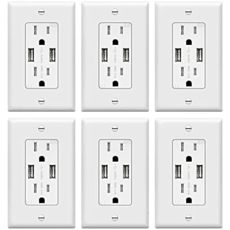 

3.6A USB Wall Outlet Charger, 15A Duplex Tamper-Resistant Receptacles Plug, Electrical USB Socket, UL Listed, 6 Pack