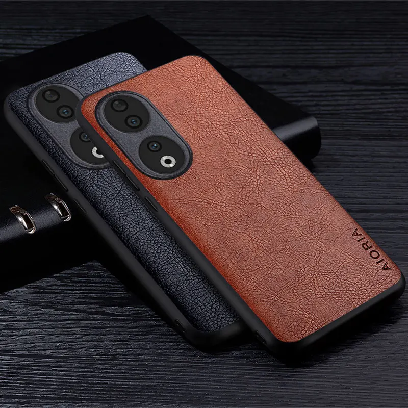 Luxury Leather Business Style Retro Litchi Pattern Back Cover