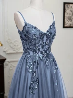 MisShow Sling Evening Dresses Sexy Spaghetti Straps V-Neck Illusion Sequins Appliques Prom Dress A-Line Train High Split Gowns - Image 5