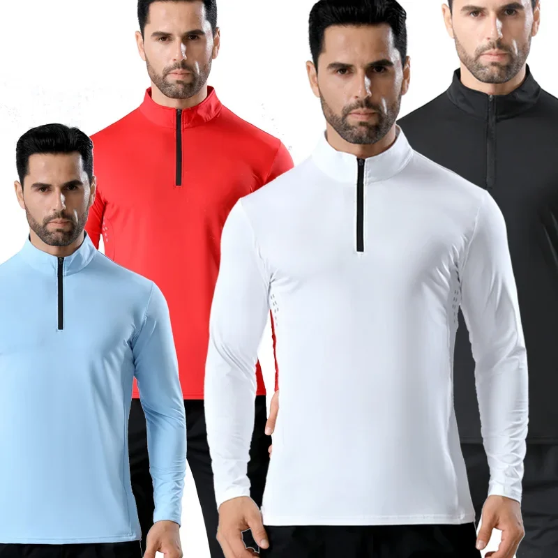 

Men Half Zip Quick Dry Jacket Long Sleeve Standing Collar Top Fitness Running Training Clothes Outdoor Athletic Breathable Tee
