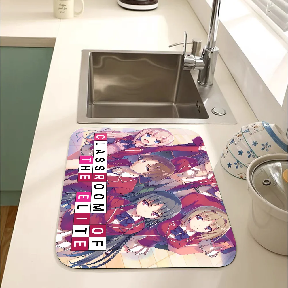 New Anime Classroom Of The Elite Quick Drying Dish Mat Printed Kitchen Tableware Coffee Draining Dinnerware Cup Bottle Placemat 3