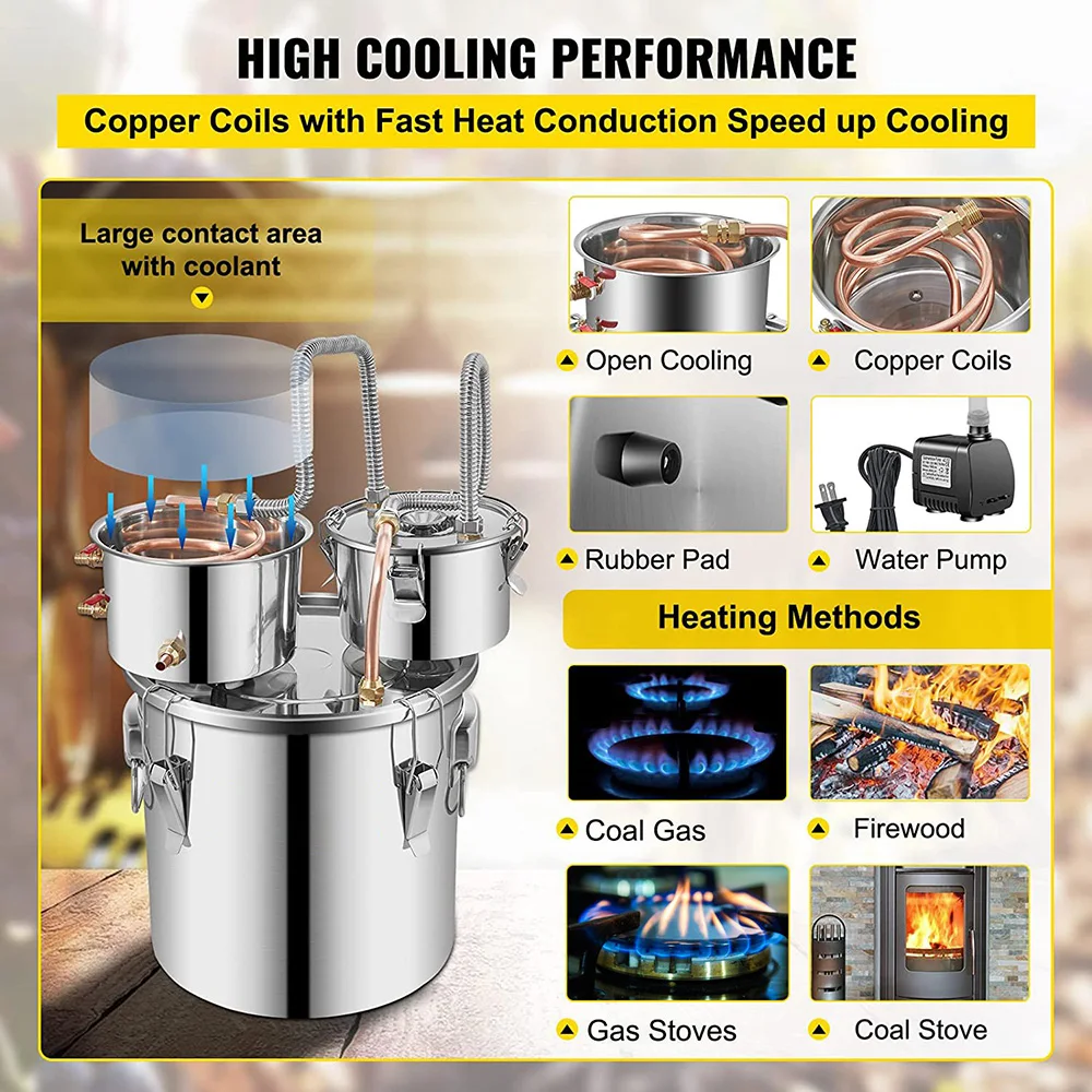 Alcohol Still 5 Gallon Brewing Distiller Double Barrels Stainless Steel Still Whisky Beer Brandy Home Brewing Kit 4