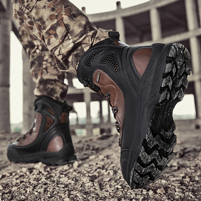 Herren wasserdichte Desert Taktische Stiefel aus Leder, rutschfeste Arbeitssicherheitsschuhe, atmungsaktiv, rutschfest, für Jagd, Wandern, Arbeitsstiefel – Detail 21