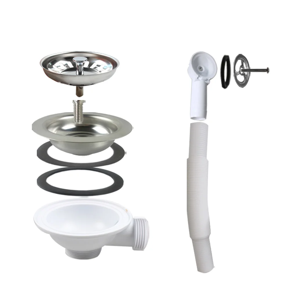 Talea Kitchen Sink Strainer 1&frac12;" (114mm) SUS304 Stainless Steel Plug Waste with Overflow Head with PVC Pipe XK186C059