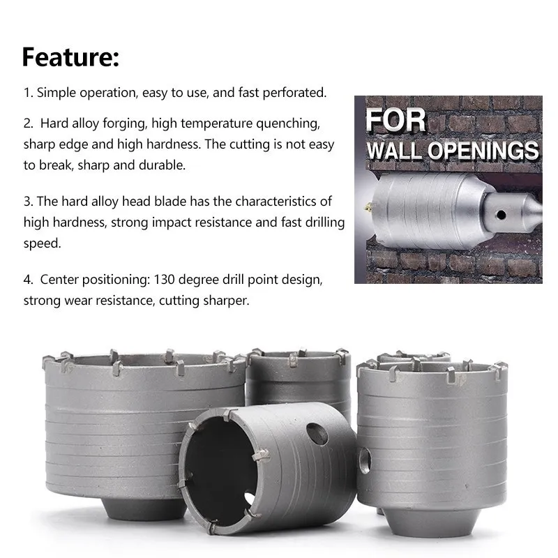 XCAN SDS Plus Wand Loch Sah Bohrer Beton Loch Sah Loch Cutter Beton Zement Stein Bohren Werkzeug 30-100mm – Detail 6