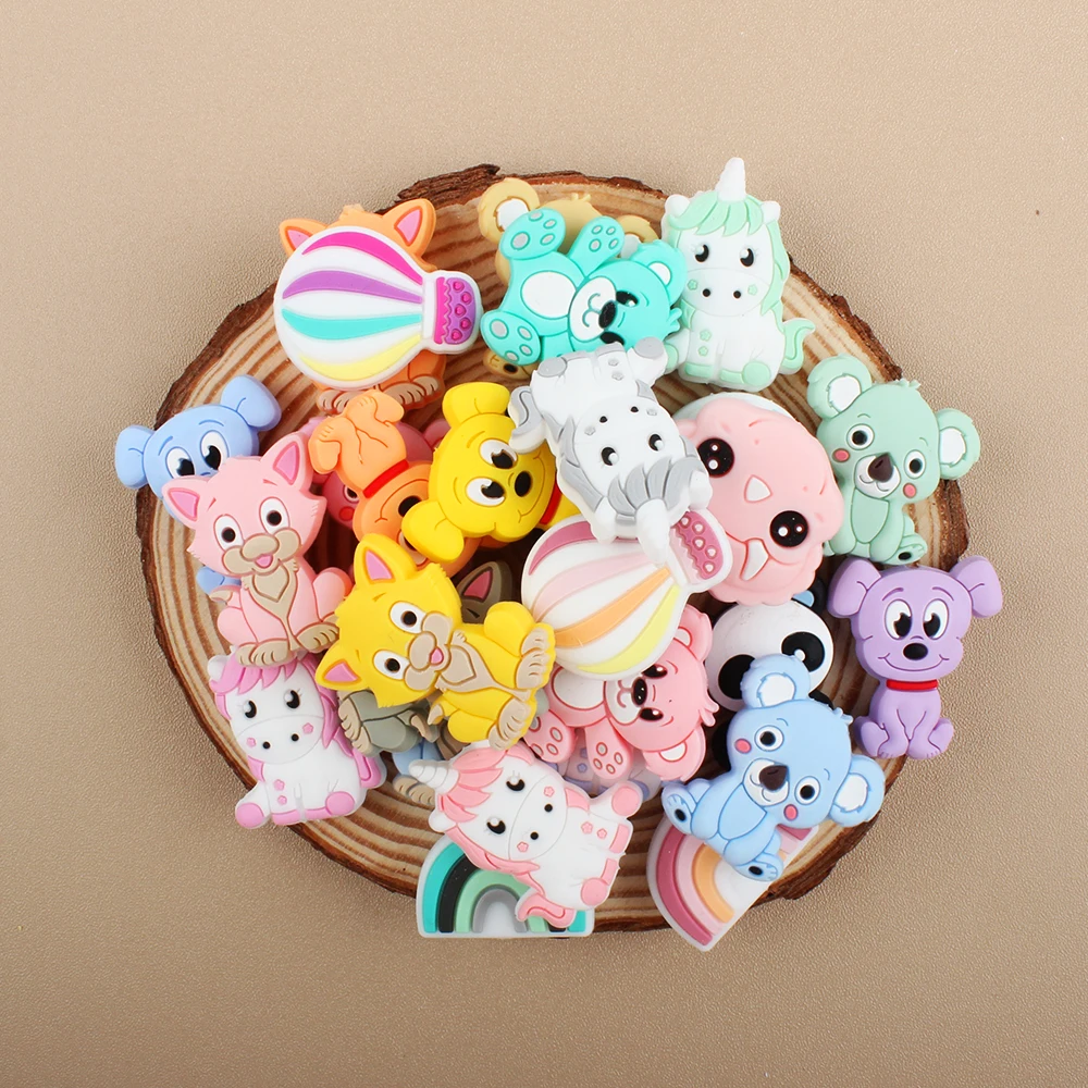 5/20/50pcs/Lot Silicone Beads Baby Cartoon Koala Bear Unicorn character Teething Beads DIY Pacifiers Chain Clip Baby Accessories 2