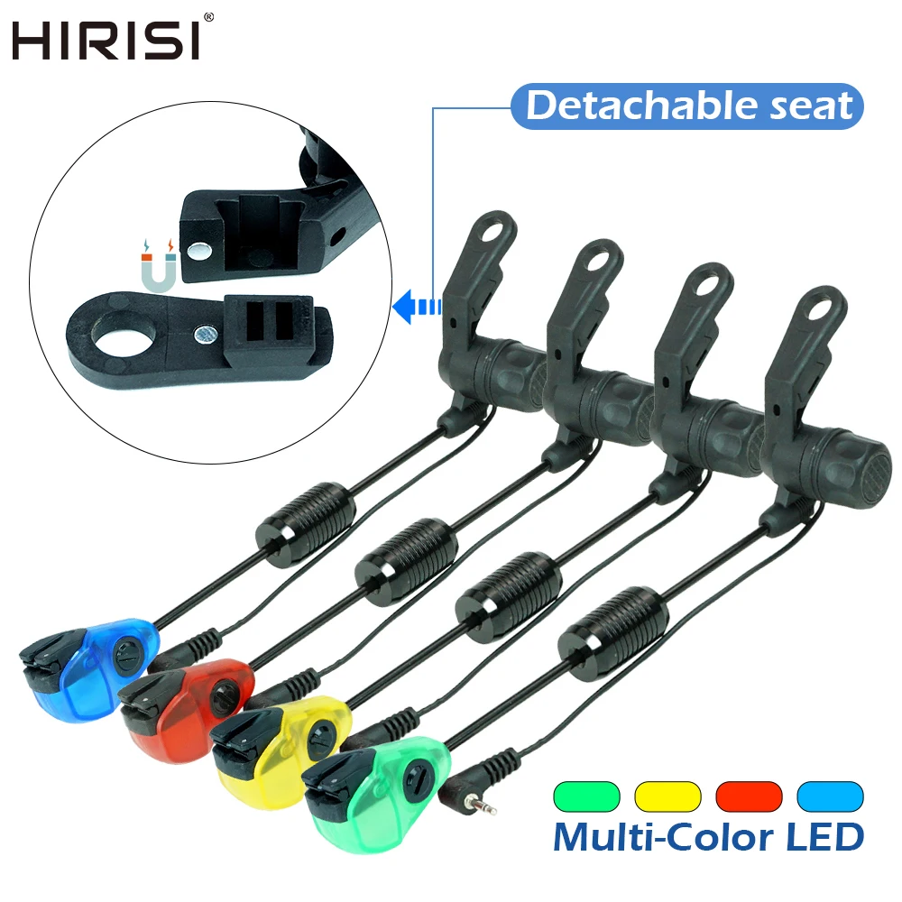 Kit d'alarmes de touche étanches Hirisi B2036 avec LED et swingers pour pêche nocturne - 4 pièces avec étui