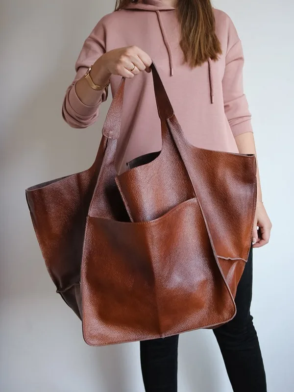 2023 New Simple Big  Soft Leather Large Capacity One Shoulder Handheld Tote Cross border Bags for Women