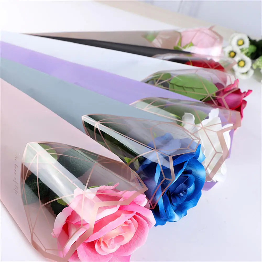 10pcs Valentine'S Day Gradient Flower Bouquet Wrapping Paper & Transparent  Bags, With 3 Bouquet Bags Of Roses And Carnations