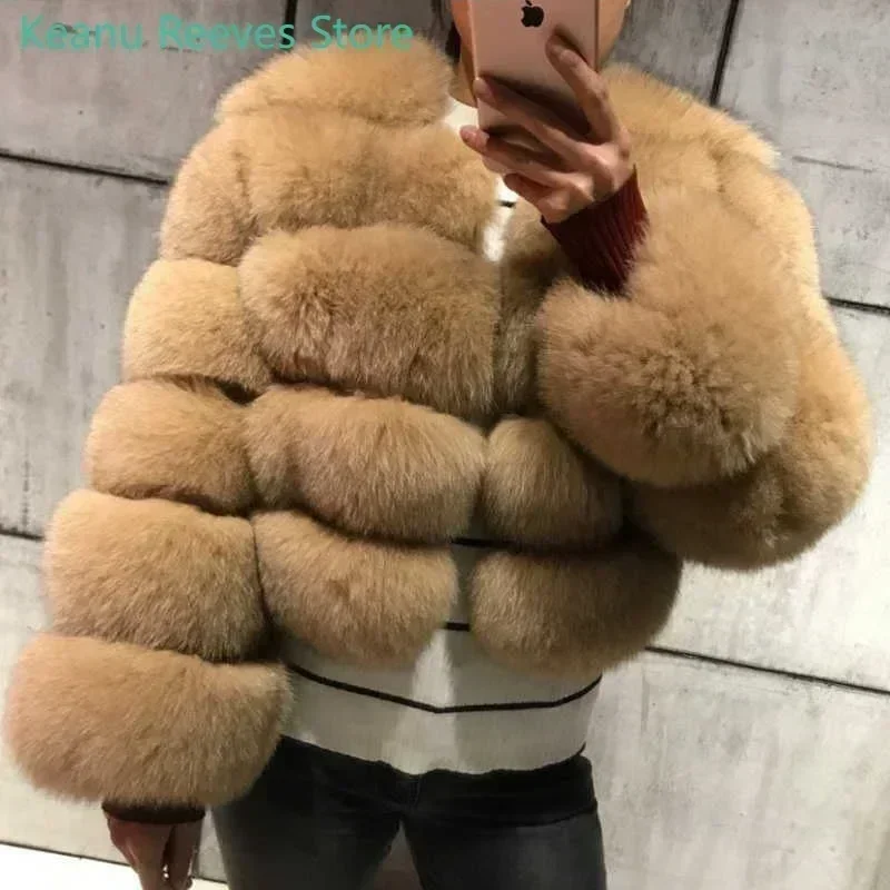 NEW European and American Fur Coat Imitation Fox Fur Splicing Winter Coat Thickened Warm Long Sleeve Short Fur Coat in Stock 3