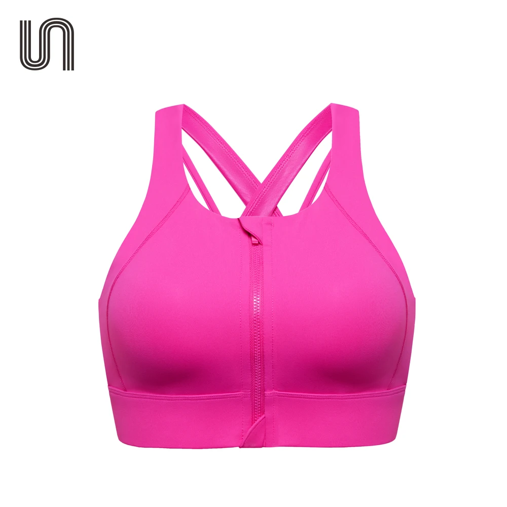 

Front Zipper Sports Bras for Women High Support Double Mesh Racerback Padded Wireless Bra
