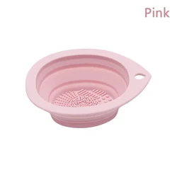Enhanced Silicone Makeup Brush Cleaning Bowl and Beauty Washing Scrubber with Folding Holder (Pink)