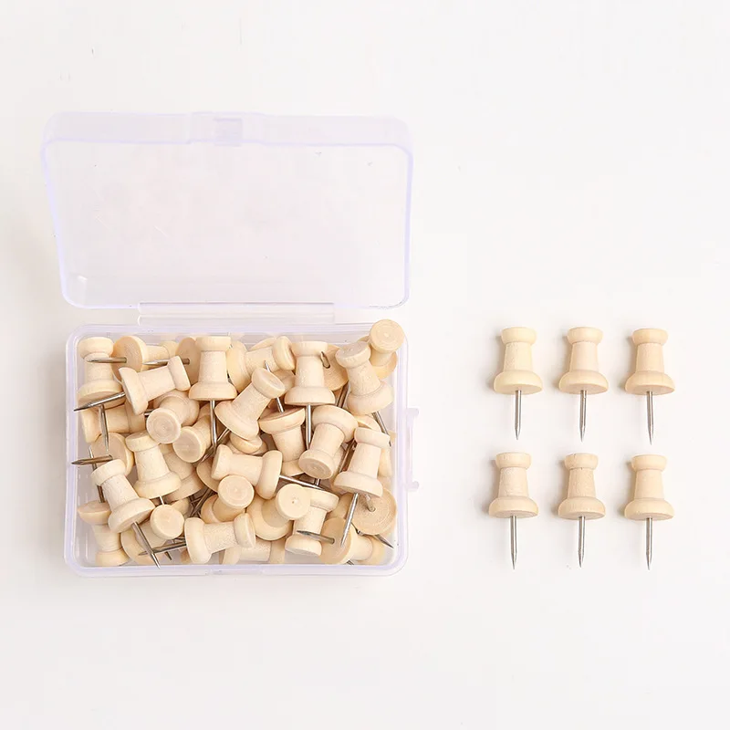 50pcs/box Wooden Clips Push Pins, Wall Wood Boards Maps Calendars Photos Thumbtacks School Office Supplies Stationery