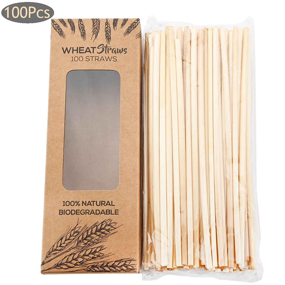 

100pcs Natural Wheat Straw Disposable Straws 100% Biodegradable Straws Environmentally Friendly Straw For Bar Party Accessories