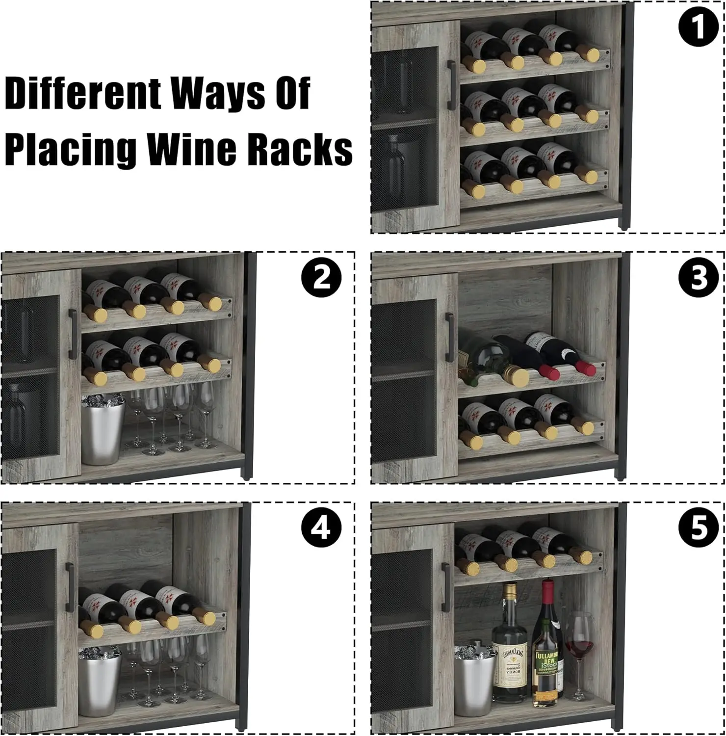 Wine Bar Cabinet, Coffee Bar Cabinet with Wine Rack and Glass Holder, Kitchen Sideboard Buffet Liquor Cabinets