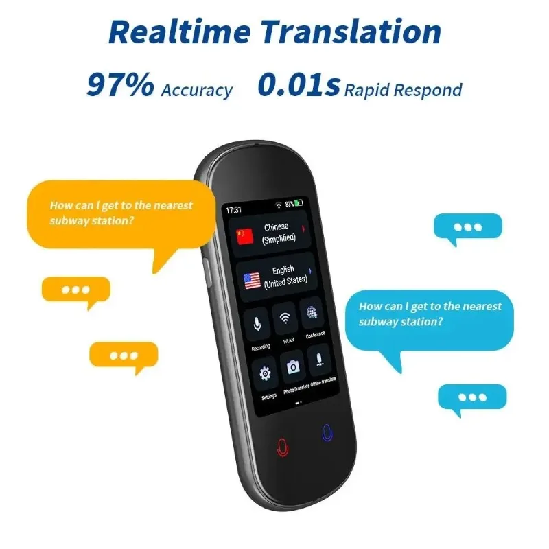 New Smart Translator Voice Multi 138 Languages Portable Support WiFi Full 3D Touch Screen Photo Offline Record Translation