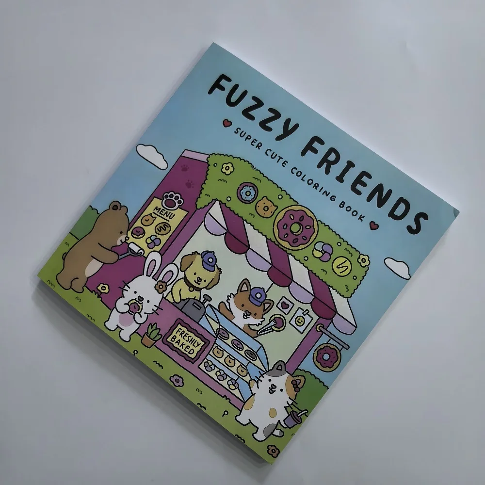 FUZZY FRIENDS Adult Coloring Book - Adorable Creatures in Cozy Hygge Moments for Relaxation Cute Comfy Teens And Adults