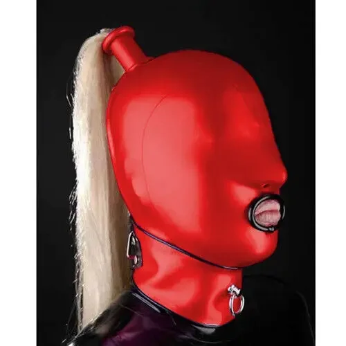 

Latex Hood Rubber Red Masquerade Fetish Cosplay Head without Wig 0.4mmS-XXL