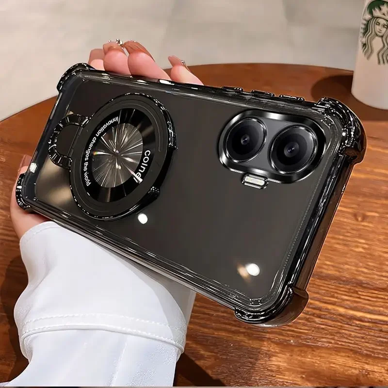 Luxury Transparent Shockproof Soft Cover with Airbag Electroplating Holder
