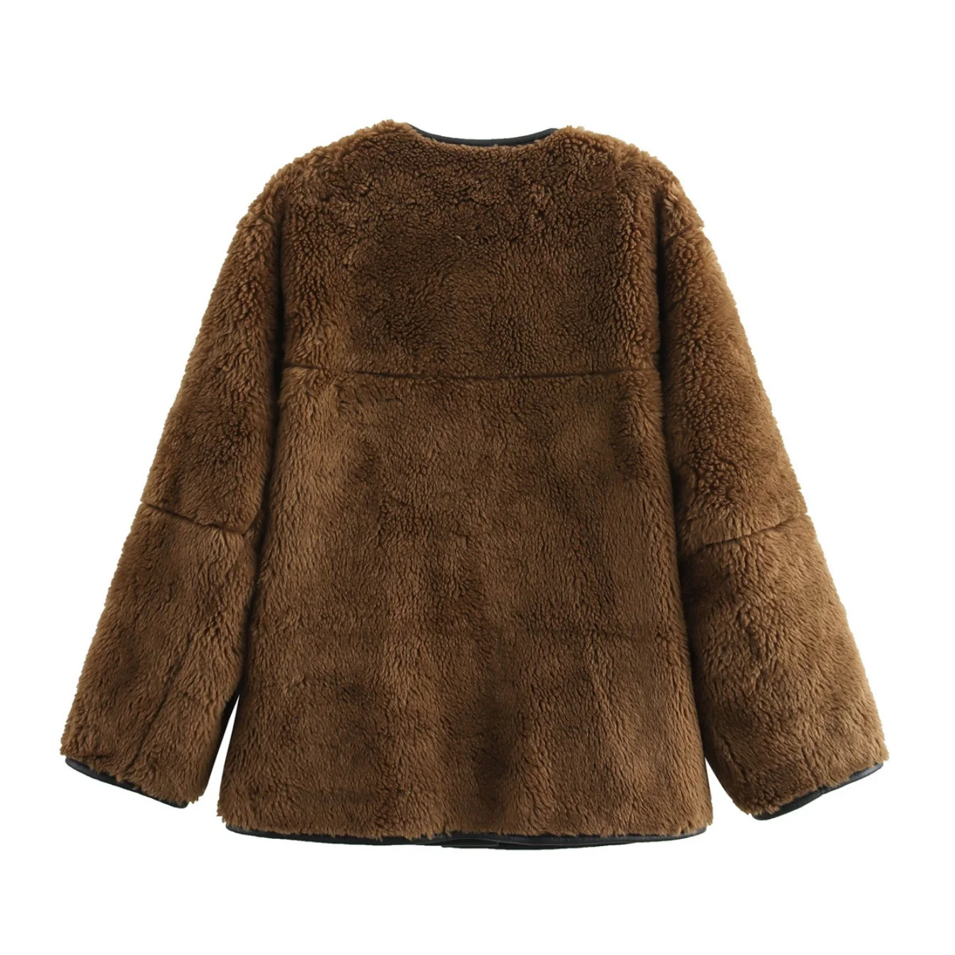 Women Faux Wool Warm Loose Jacket Coat Female Retro O-Neck Single Breasted Double Pocket Casual Overcoat Winter Lady Chic Coats