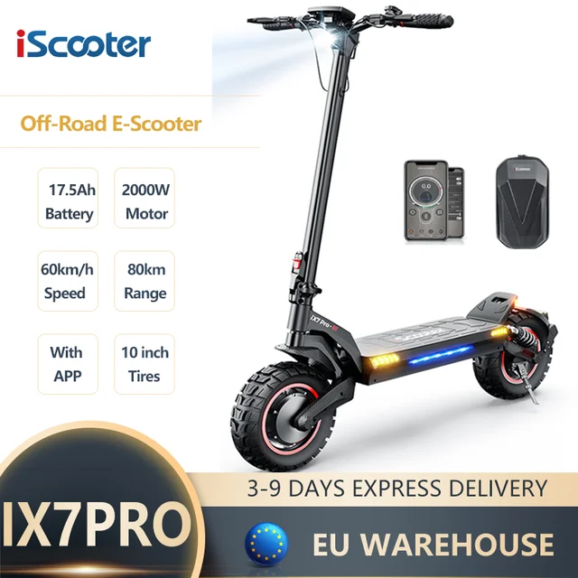 Trottinette électrique tout-terrain iScooter iX7Pro Dual Drive 2000W 48V17.5Ah, vitesse 60 km/h, pneus de 10 pouces, pliable, avec application 1