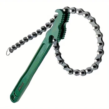 Heavy Duty Chain Wrench Tool, Adjustable Grip Spanner with Ergonomic Handle for Oil Filter Pipe Fittings Removal 1