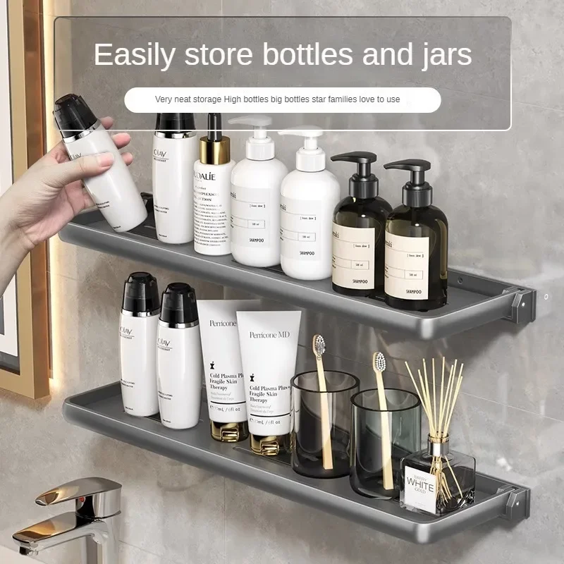 1PC Bathroom Storage Rack Foldable Bathroom Vanity Organiser No Hole Hanging Organiser Vanity Organiser Bathroom Organiser Shelf 4