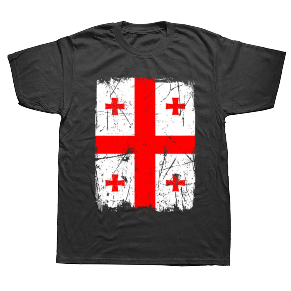 

Funny Retro Georgia Flag Map T Shirt Men Short Sleeved Printed Georgian Tee O-neck Loose Style Cotton T-shirt Streetwear