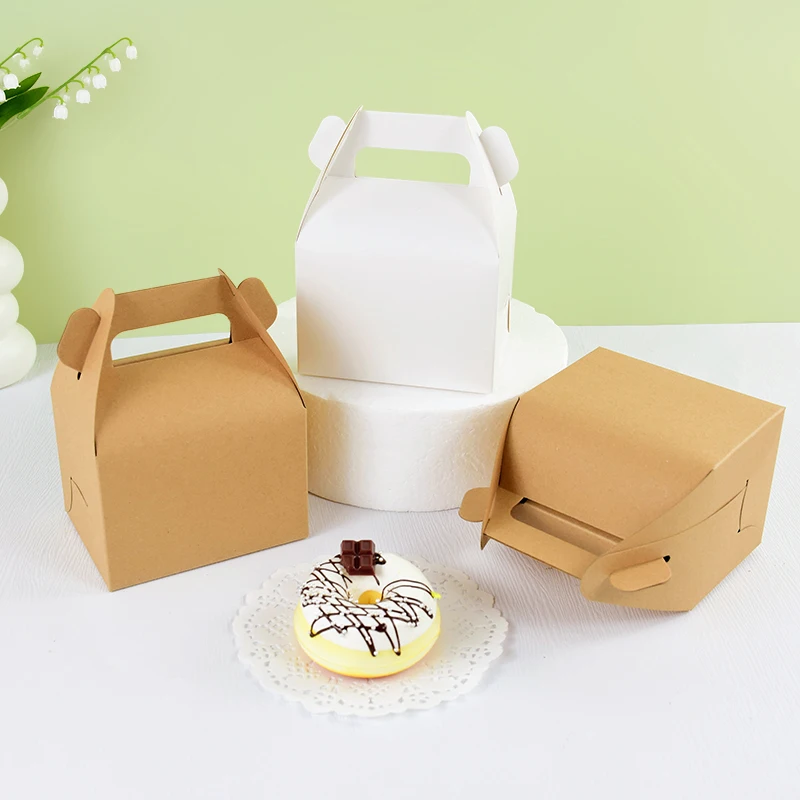 5/10Pcs Brown and White Kraft Paper Cake Boxes with Handle, Portable Gift Boxes for Cak... - SKU KPCB1018 - UGI Packaging