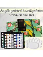 12/18/24/36 Color Acrylic paint+1 palette, 12ml/0.4oz, suitable for artists, hobbyists, fabric, canvas painting and decoration 1