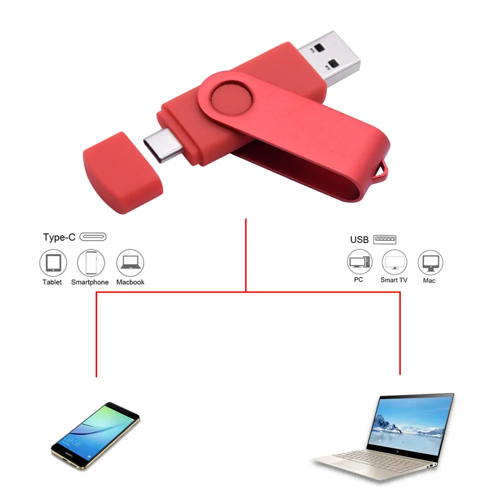 금속 USB 플래시 드라이브, 2 in 1 USB 2.0 C 타입 OTG 펜 드라이브, 4GB, 16GB, 32GB, 64GB, 128GB, 고속 USB 스틱 펜드라이브, 키 체인 포함