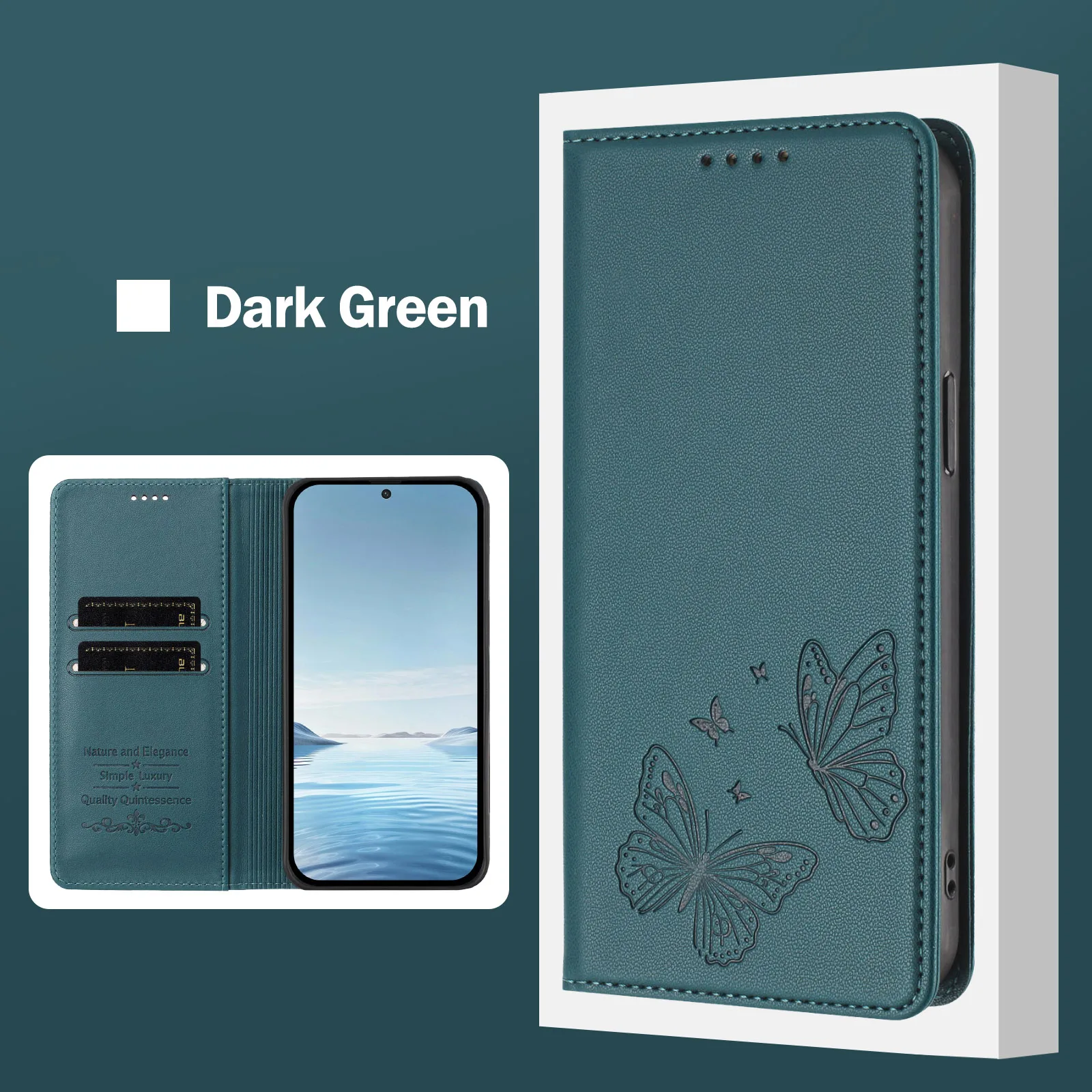 Double Butterfly Leather Wallet Case - Stylish Magnetic Flip Cover with Multi-Card Slots and Elegant Design